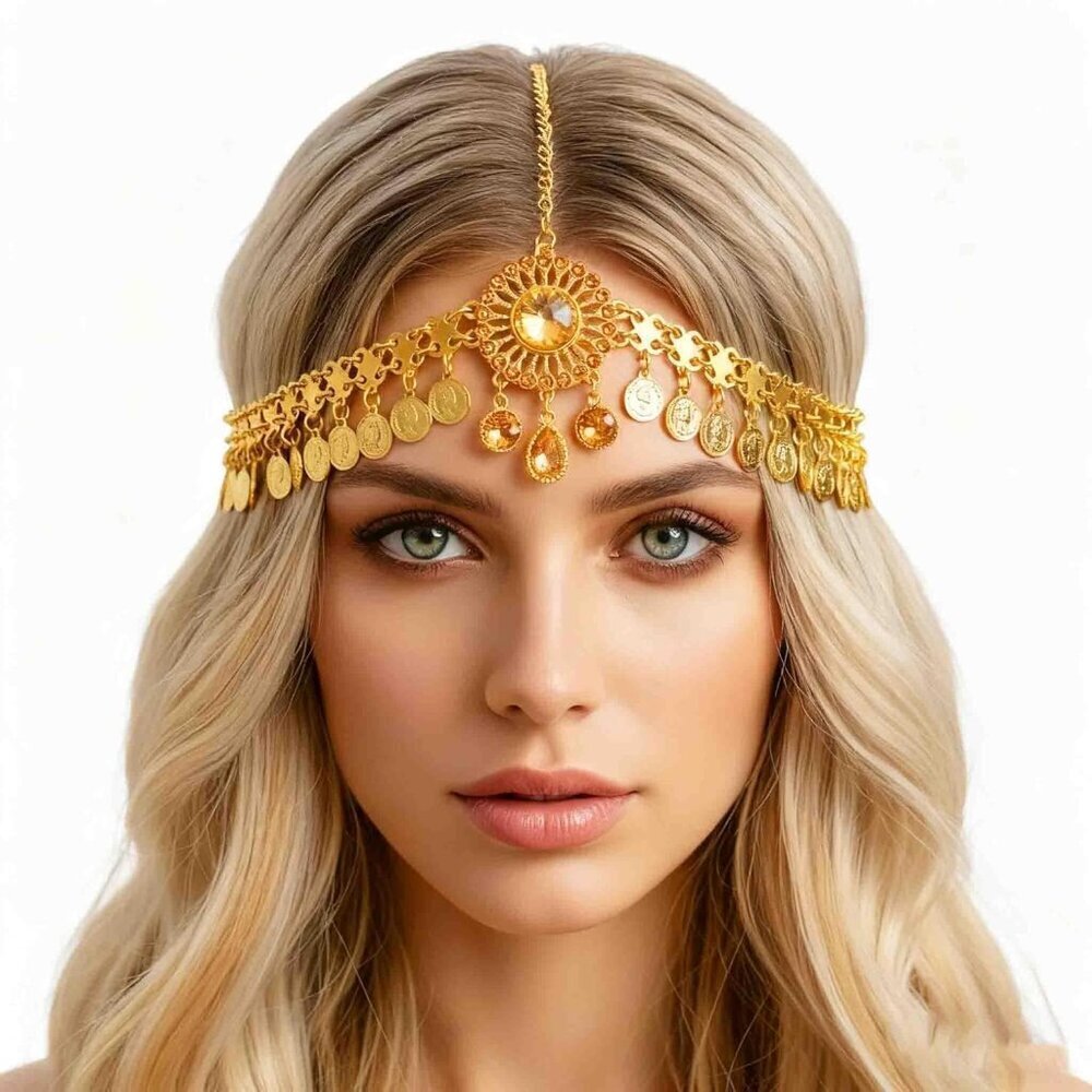 Sequins Head Chain Gold Festival Boho Headpiece for Women Girls One Size